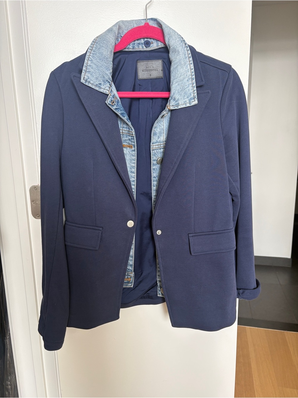 Single breasted Knit Blazer with Removable Denim Insert